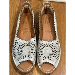 Spring Step Brandal Light Grey Leather Cutout Peep Toe Flats EU 41 US 9.5-10